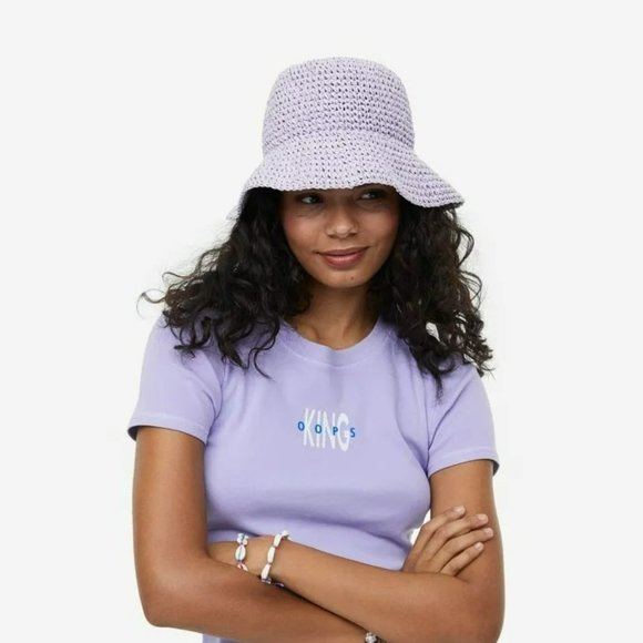 Divided H&M Bucket Hat L Lavender Purple Paper Floppy 90s Retro Vintage Classic - Picture 13 of 13